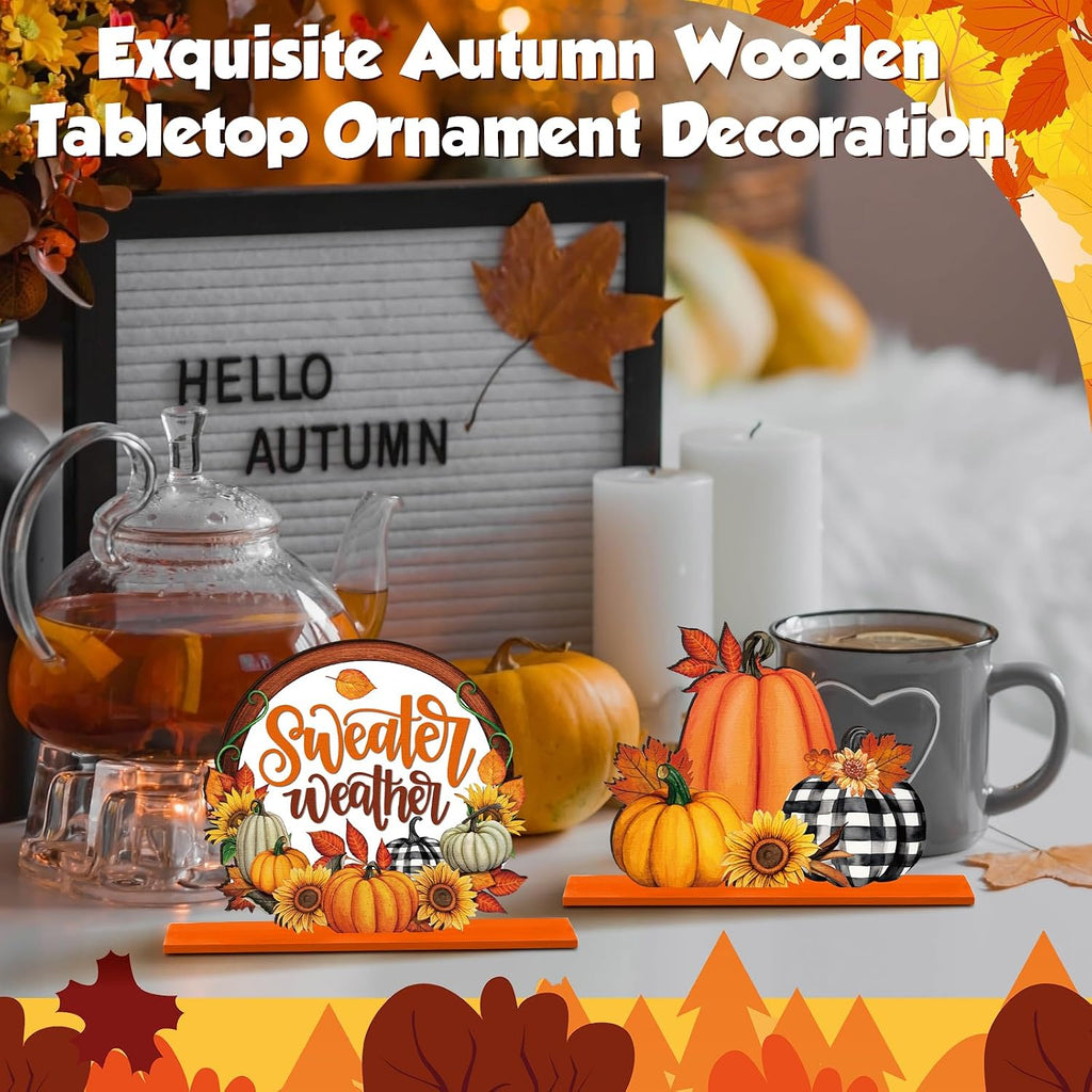 6 Pcs Fall Table Decorations Autumn Wooden Table Centerpieces Fall Pumpkin Truck Gnome Tabletop Signs Thanksgiving