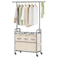 Laundry Hamper with Hanging Rack, Laundry Sorter 3 Section, Beige | 39 Gal Rolling Laundry Cart with Heavy Duty