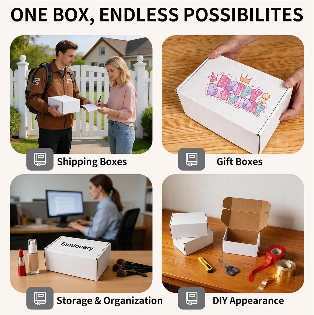 9" x 6" x 4" White Corrugated Cardboard Shipping Boxes Set of 25