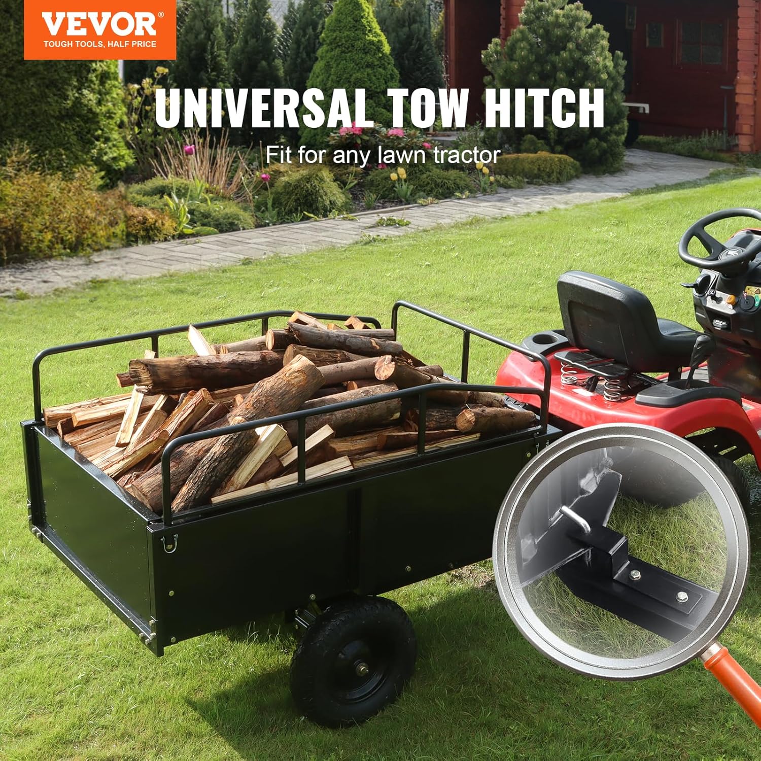 Heavy Duty ATV Trailer Steel Dump Cart, 750 lbs 15 Cubic Feet, Garden Utility Trailer Yard Trailers with Removable