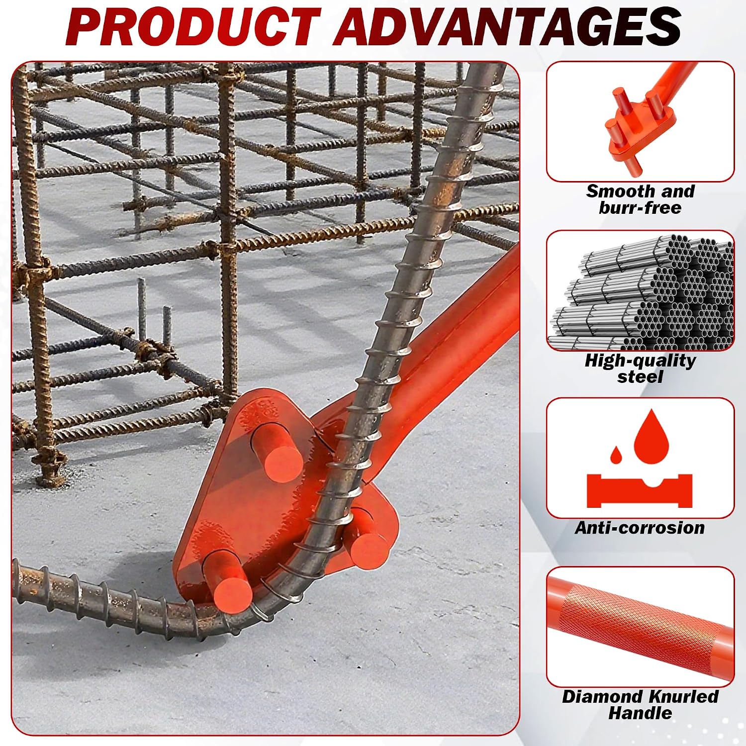 Manual Rebar Bender for Flat Steel and Steel Rod, Hand Operated Metal Bending Tool with Reverse Head, 5/8 Inch Capacity
