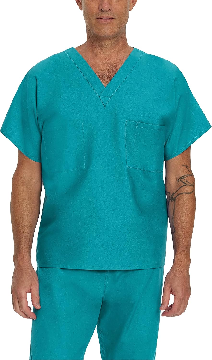 Essentials Unisex Relaxed Fit 1-Pocket V-Neck Scrub Top 7502 Teal
