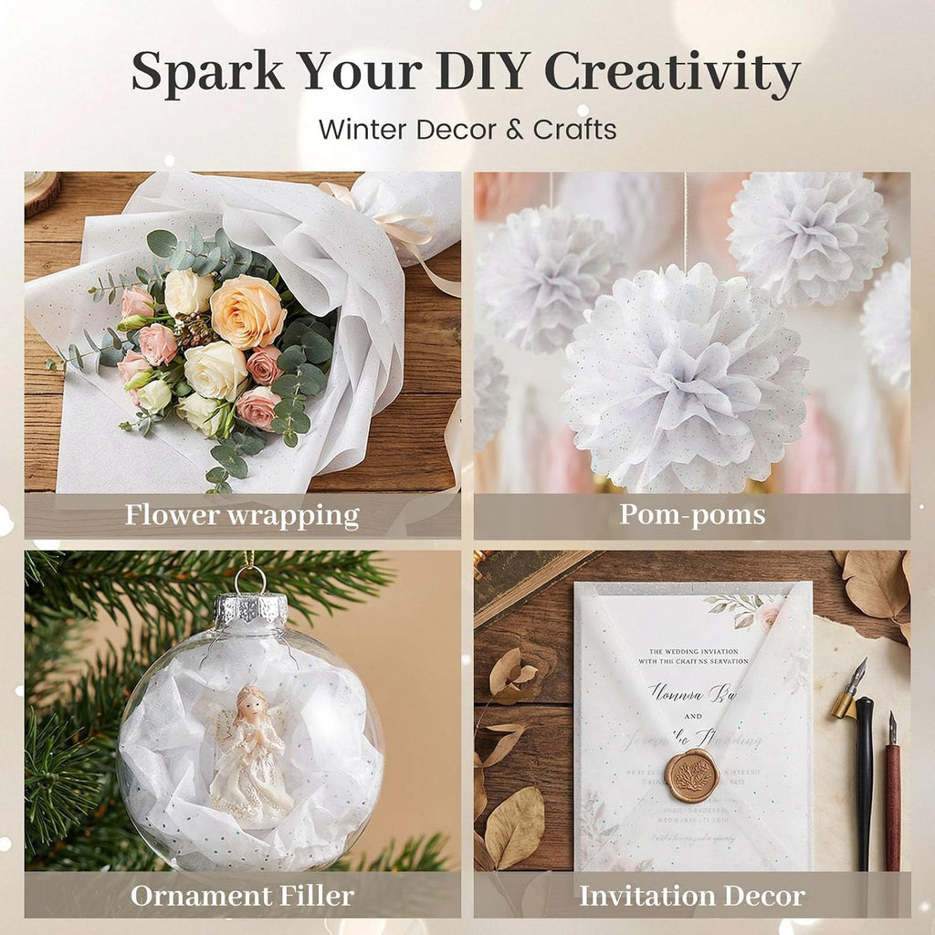 120 Sheets White Glitter Tissue Paper, 20 X 14 inch