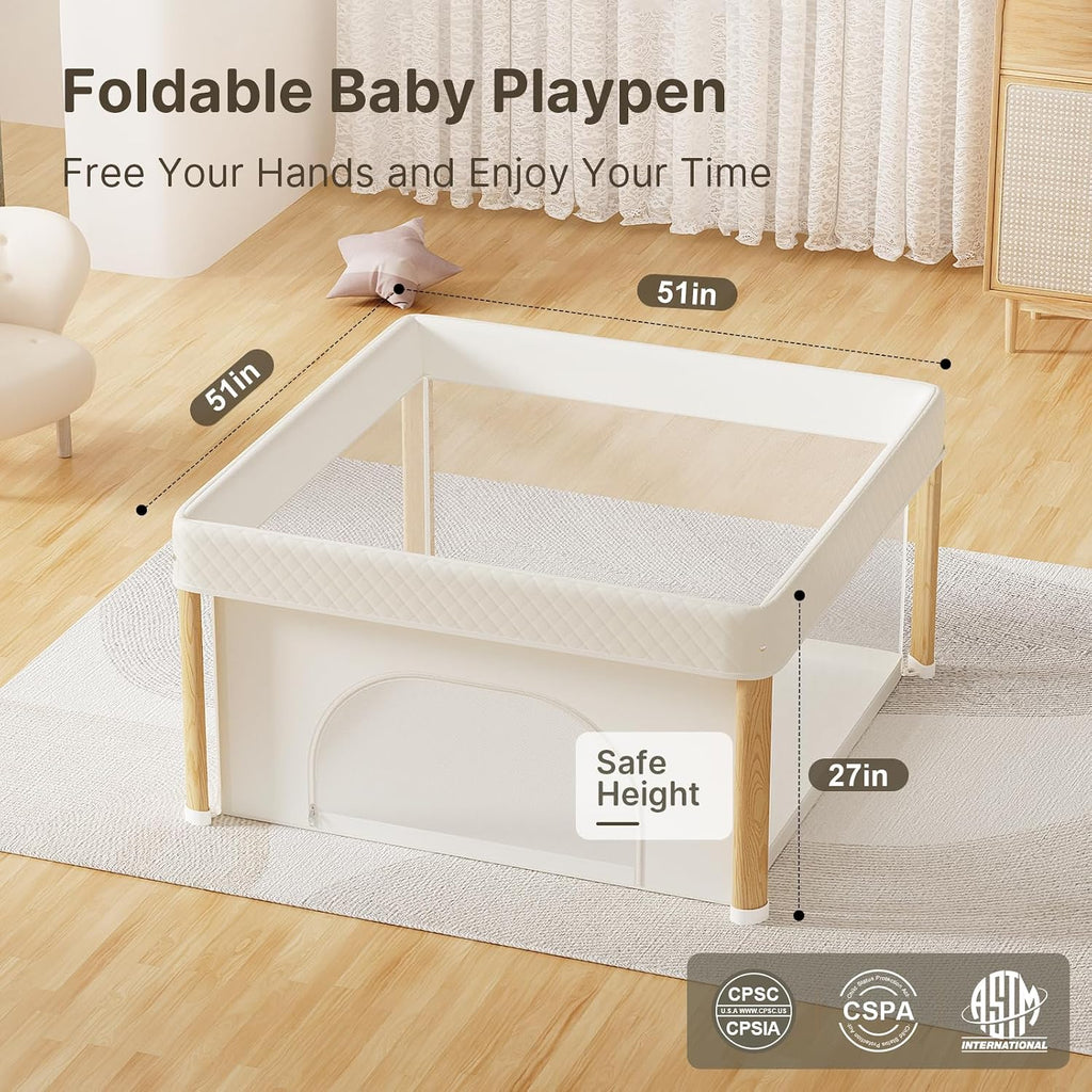 Foldable Baby Playpen, 51x51 Foldable Play Pen for Babies and Toddlers, Portable Playpen Indoor Outdoor, Kids Safety