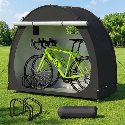 Bike Tent with Bicycle Racks Outdoor Bicycle Storage Sheds, Black | 210D Oxford 1000ppm Waterproof for 2/3 Bikes