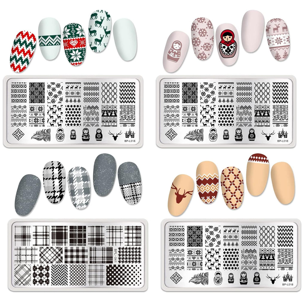 Nail Stamping Plates Set Plaid Flowers Leaves Lace