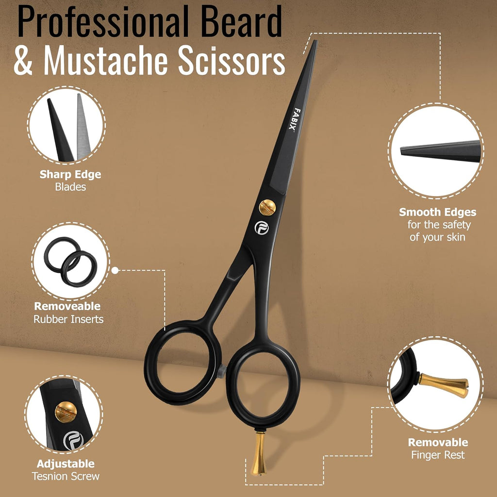 5” Professional Beard Mustache Scissors with 1 Beard Comb, 1 Mustache Comb and Travel Pouch - Perfect Beard Trimming