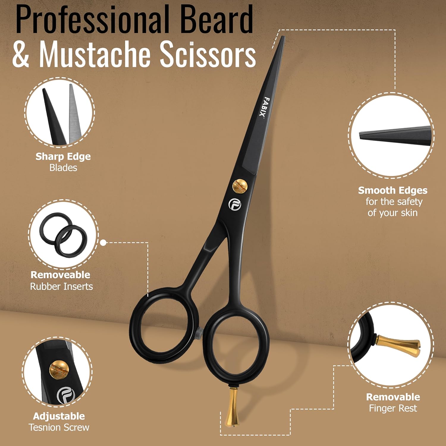 5” Professional Beard Mustache Scissors with 1 Beard Comb, 1 Mustache Comb and Travel Pouch - Perfect Beard Trimming