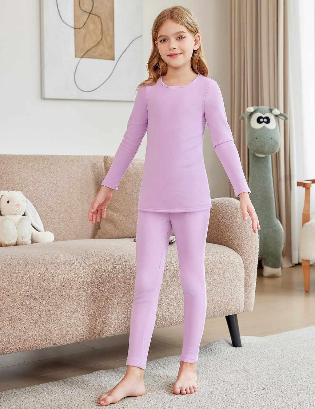 Girls Thermal Underwear Set Long Johns Cold Weather Base Layer | Kids Winter Thermals Top Bottom, Soft Cozy Long