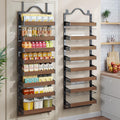8-Tier Pantry Door Organizer, Over the Door Pantry Organizer with Wooden Adjustable Baskets, 2 IN 1 Spice Rack Wall
