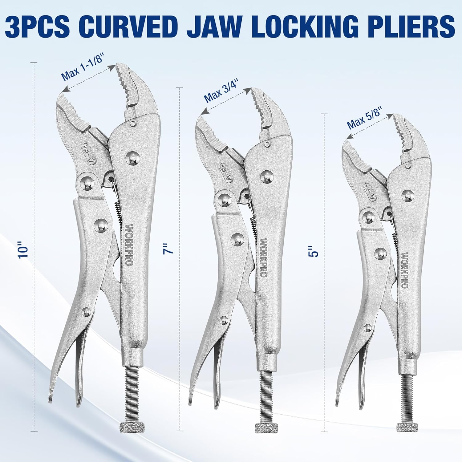 5-Piece Locking Pliers Set, Pliers Tool Set, Vice Grips with Chrome-vanadium Steel, 5/7/10 inch Curved Jaw Pliers