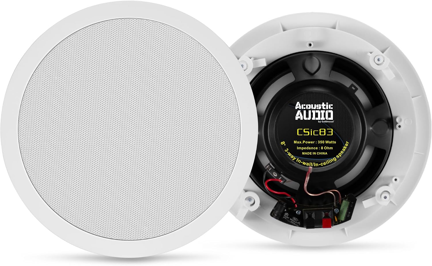 CS-IC83 8” 3-Way In Ceiling Home Theater Speaker System (White, 5 Speakers)