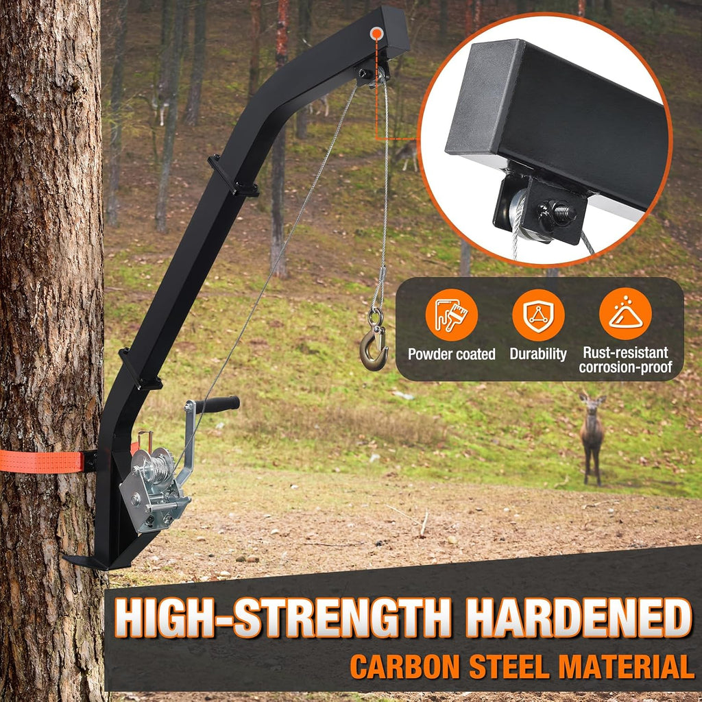 Tree Mounted Deer Hoist, 500LBS Hunting Game Hoist with Winch and Ratchet Strap, 23FT Steel Cable Heavy Duty Deer