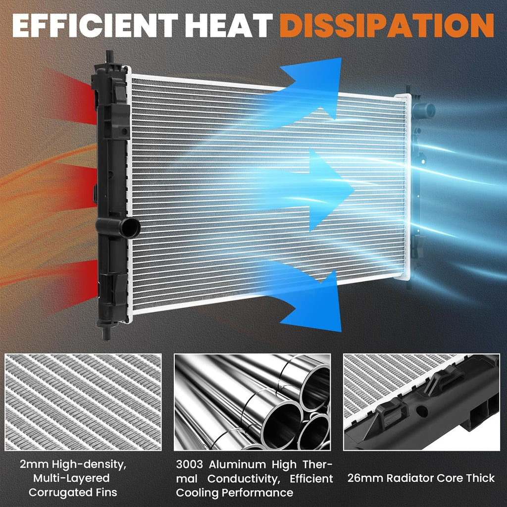 KUIPERAUTO Aluminum Radiator Compatible for 2009-2018 Dodge Ram 1500 2500 3500 Compatible for 2019 Dodge Ram 1500 Classic 3.6L 5.7L V6 V8 Replace# CU13129