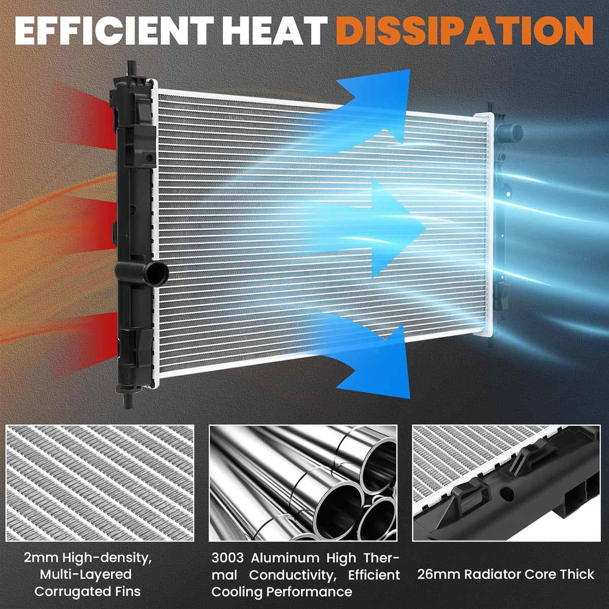 KUIPERAUTO Aluminum Radiator Compatible for 2009-2018 Dodge Ram 1500 2500 3500 Compatible for 2019 Dodge Ram 1500 Classic 3.6L 5.7L V6 V8 Replace# CU13129