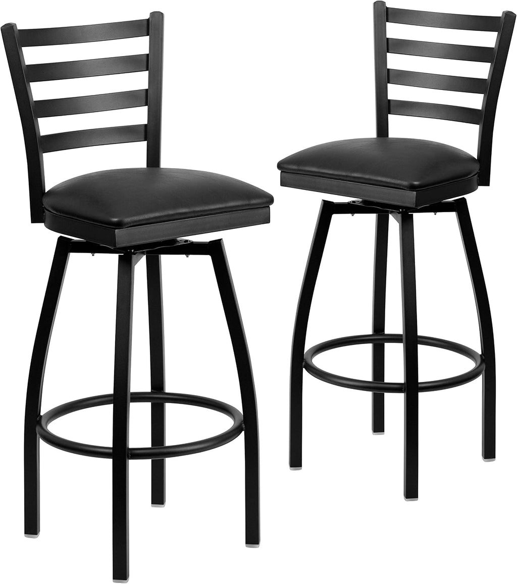 Black Ladder Back Swivel Metal Barstool, 2-Pack