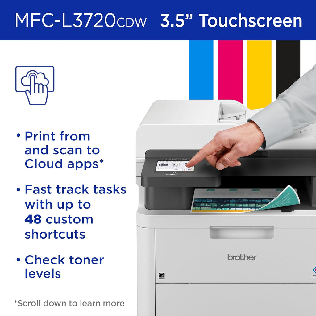 MFC-L3720CDW Wireless Color Laser Printer with Scanner, Copier and Fax | Auto Duplex and 250-Sheet Capacity |