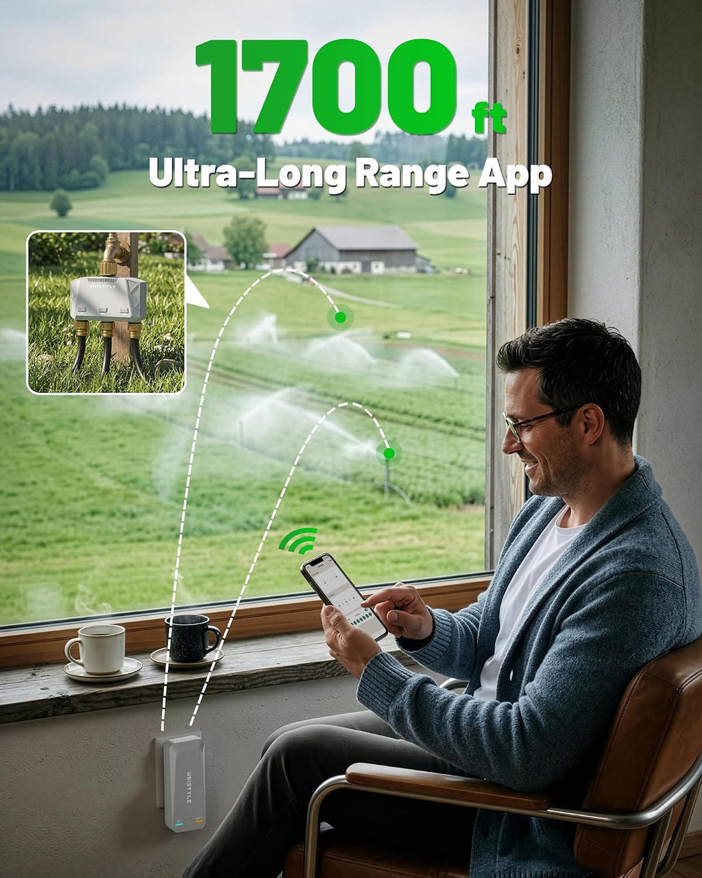 [All-New 2027] 1700FT WiFi Sprinkler Timer 3 Zone with Brass Inlet, Unistyle Smart Hose Timers Compatible Alexa &