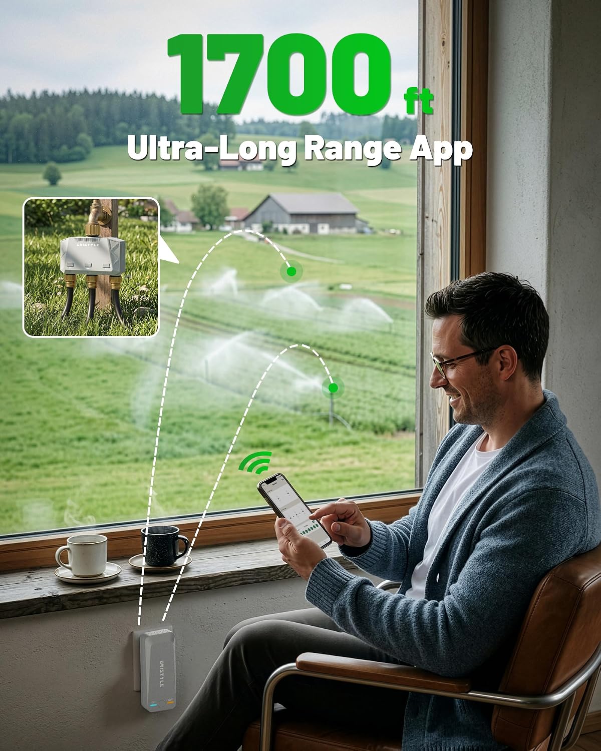[All-New 2027] 1700FT WiFi Sprinkler Timer 3 Zone with Brass Inlet, Unistyle Smart Hose Timers Compatible Alexa &