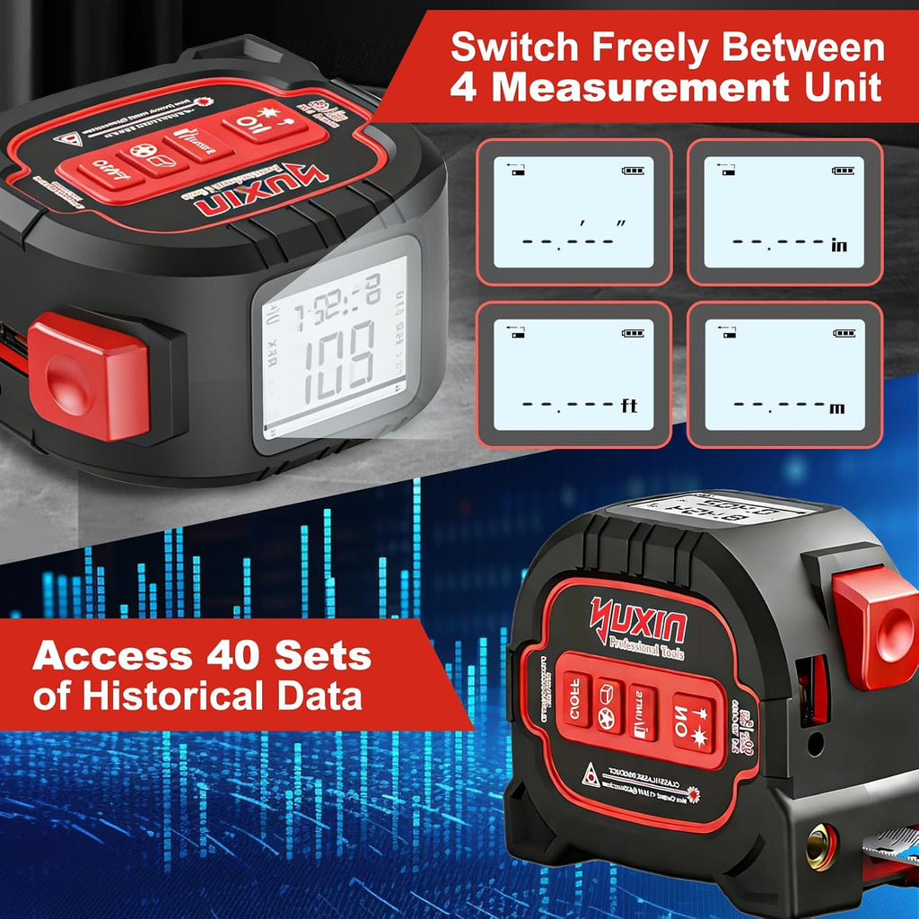 3-in-1 Laser Tape Measure - 196ft Max Laser Distance Meter & 16ft AutoLock Measuring Tape, ±1/16" Professional