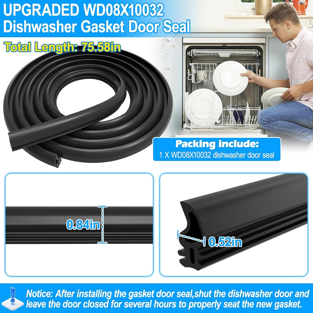 UPGRADED WD08X10032 Dishwasher Gasket Door Seal Compatible with GE Dishwasher Parts WD08X10032 ZBD6880K10SS GDWT368V55SS PD00023200 AP369876 1088454 General Electric GE Dishwasher Tub Gasket Door Seal