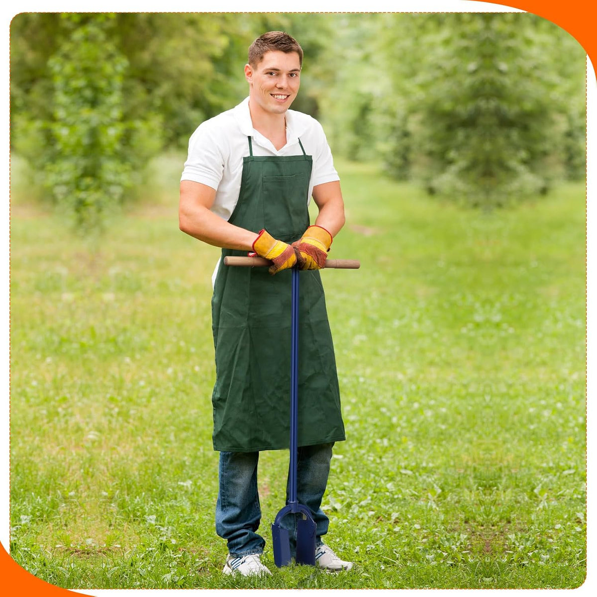 Hand Auger Post Hole Digger 6"x 46" with Non-Slip Hardwood T Handle Adjustable Industrial Auger Large Garden Auger