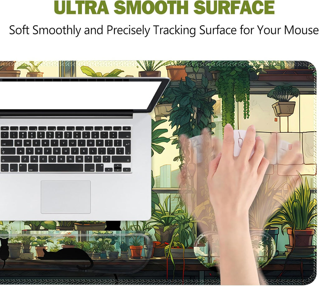 Extended Gaming Mouse Pad, Memory Foam Keyboard Mouse Wrist Rest Set | Large Desk Mat with Stitched Edges, Non-Slip