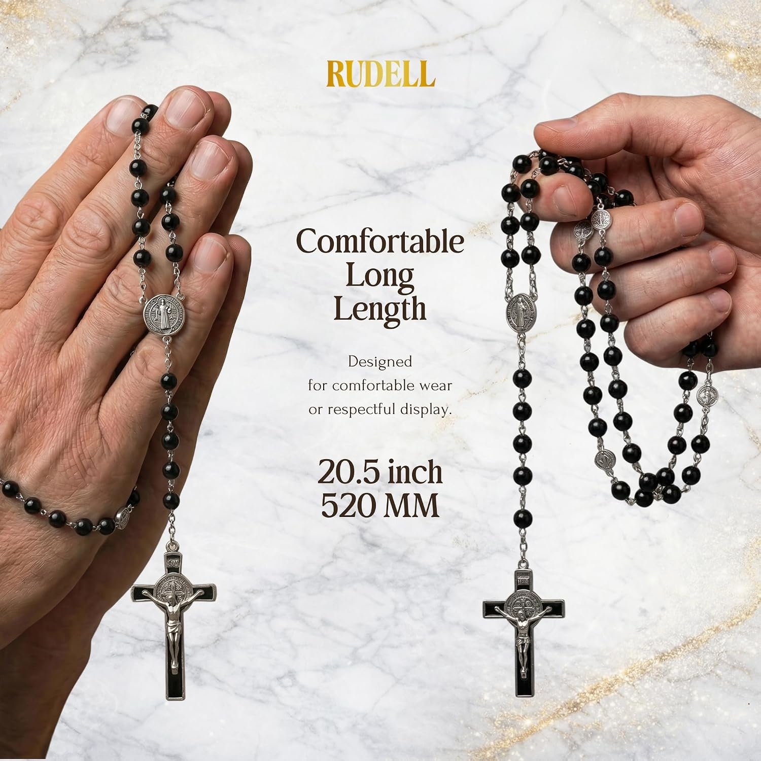 Rosary Beads Catholic for Women - Rosary Necklace for Women with Pearl Beads - Medal Cross Saint Benedict Rosary for