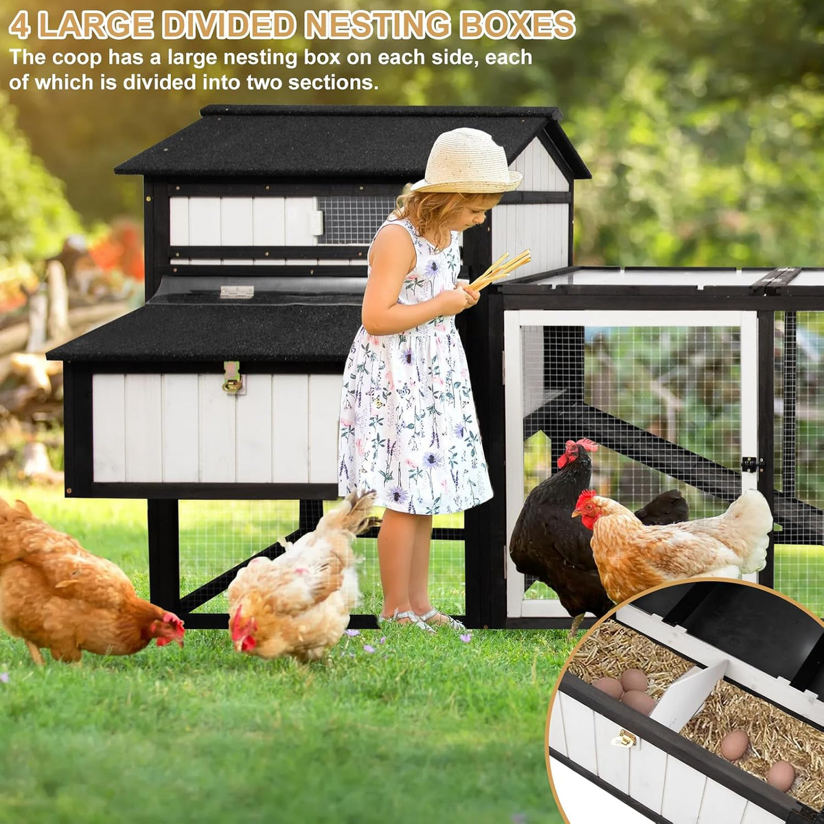 116" Large Outdoor Chicken Coop with Run & 4 Nesting Boxes