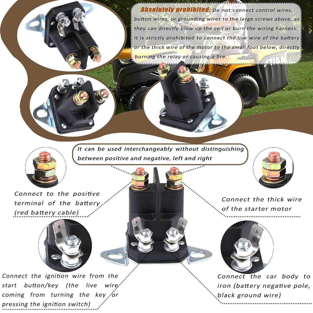 27010-7007 Starter Solenoid Relay Switch for Kawasaki FR651V FR691V FS481V FS600V FS651V FS691V FX600V FX651V FS691V FX730V, MIU12537 for John Deere S240 X300-394 Lawn Tractors Engine 12v