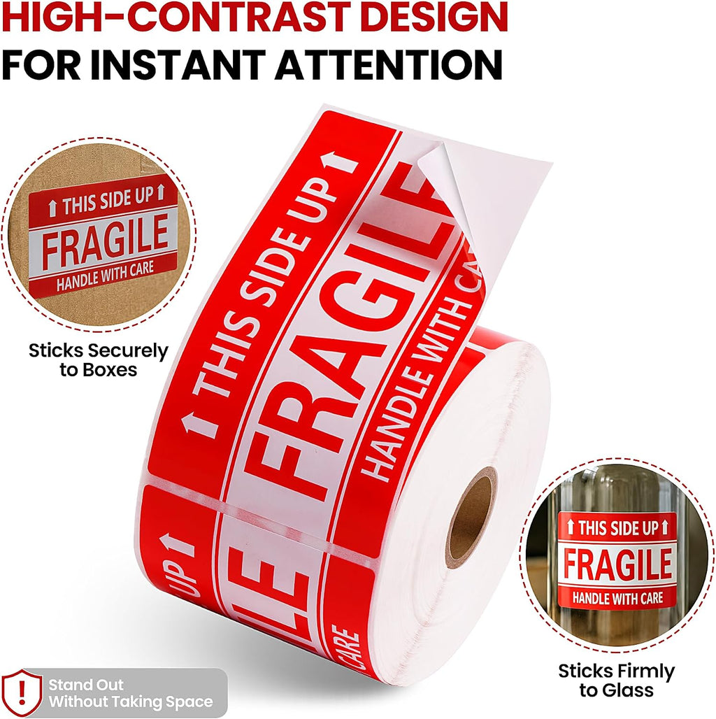 3 × 5 Inch Fragile Stickers Waterproof This Side Up Stickers Strong Adhesive Fragile Labels for Shipping Moving (500