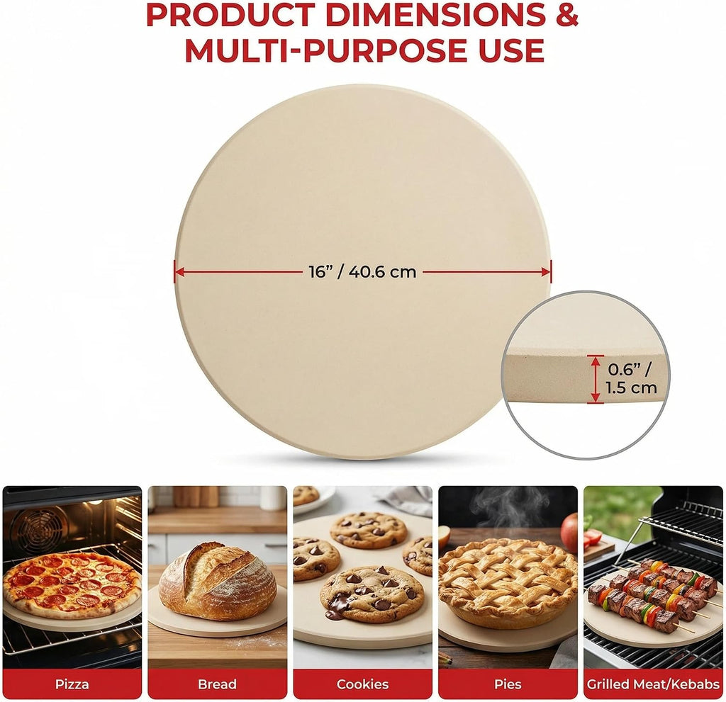 16 Inch Round Cordierite Pizza Stone, 1472°F Heat Resistant, Thermal Shock Resistant Baking Stone for Oven & Grill