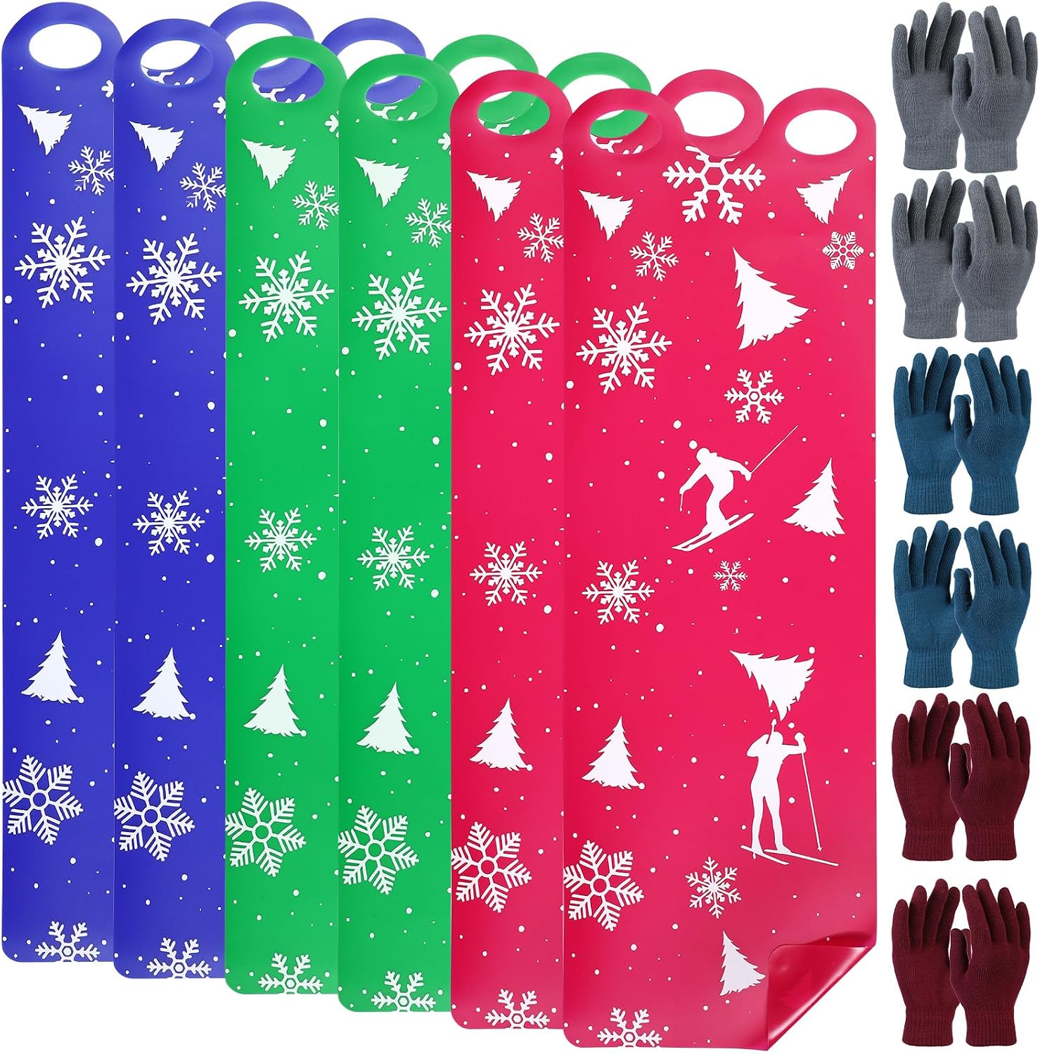 Large 54" Snow Sled for Adults Snowflake Flying Slider Mat with Handles and Warm Winter Gloves Snow Carpet