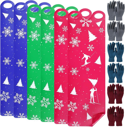 Large 54" Snow Sled for Adults Snowflake Flying Slider Mat with Handles and Warm Winter Gloves Snow Carpet
