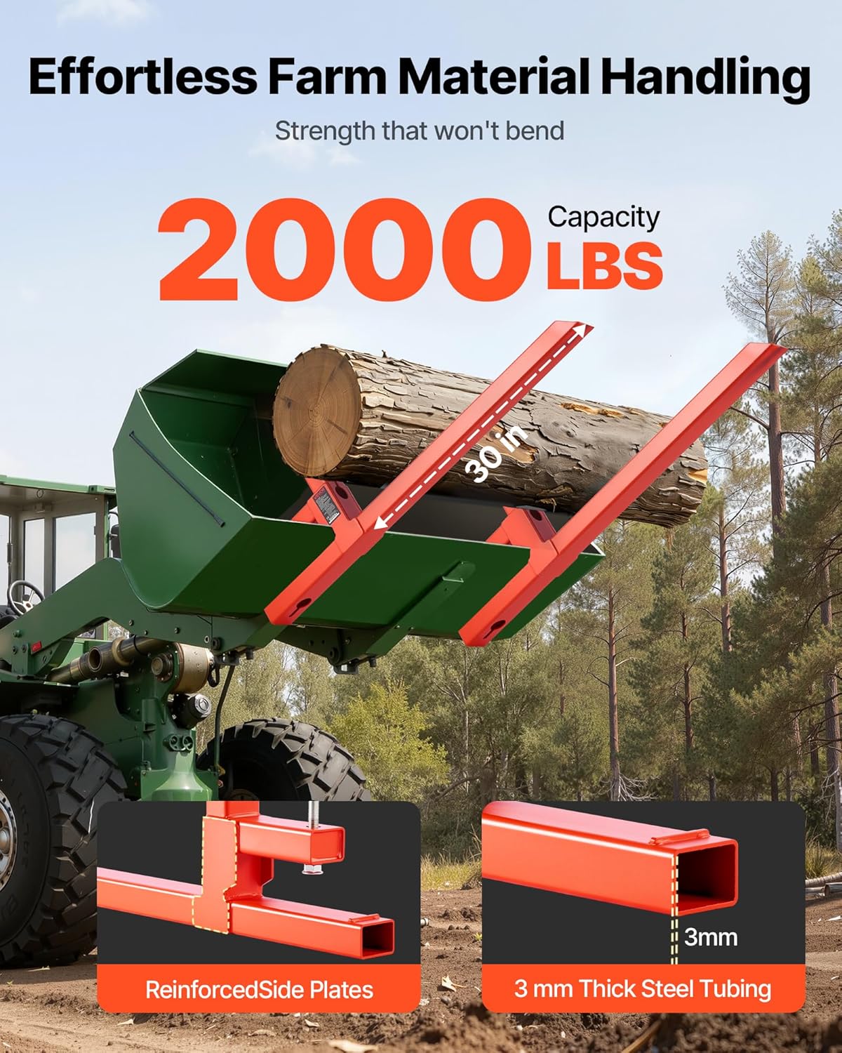 Pallet Forks, 2000 lbs Clamp on Pallet Forks, 43-Inch Total Length Heavy-Duty Quick Attach Tractor Fork Compatible