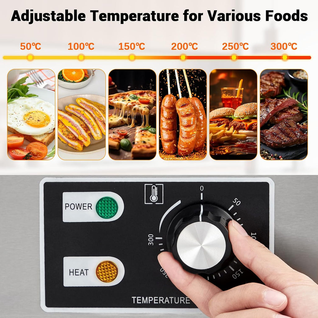 21 Inch Commercial Electric Griddle - 1600W Stainless Steel Flat Top Teppanyaki Grill - Non-Stick, Adjustable Temp