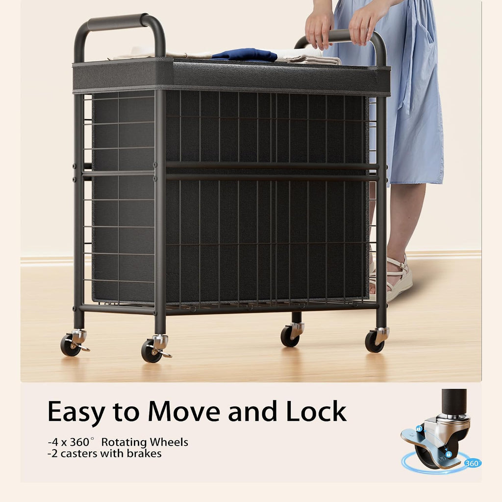 145L Rolling laundry Sorter Hamper Basket 3 Section with Wheels | Laundry Cart with Removable Bag, Clothes Organizer