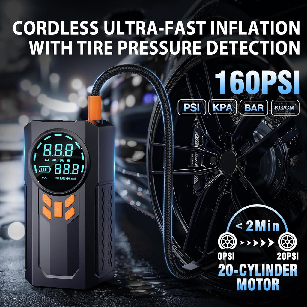 Jump Starter with Air Compressor, 5000A 160PSI Battery Jumper Starter Portable (9.0 Gas/8.0L Diesel), 12V Jump Box