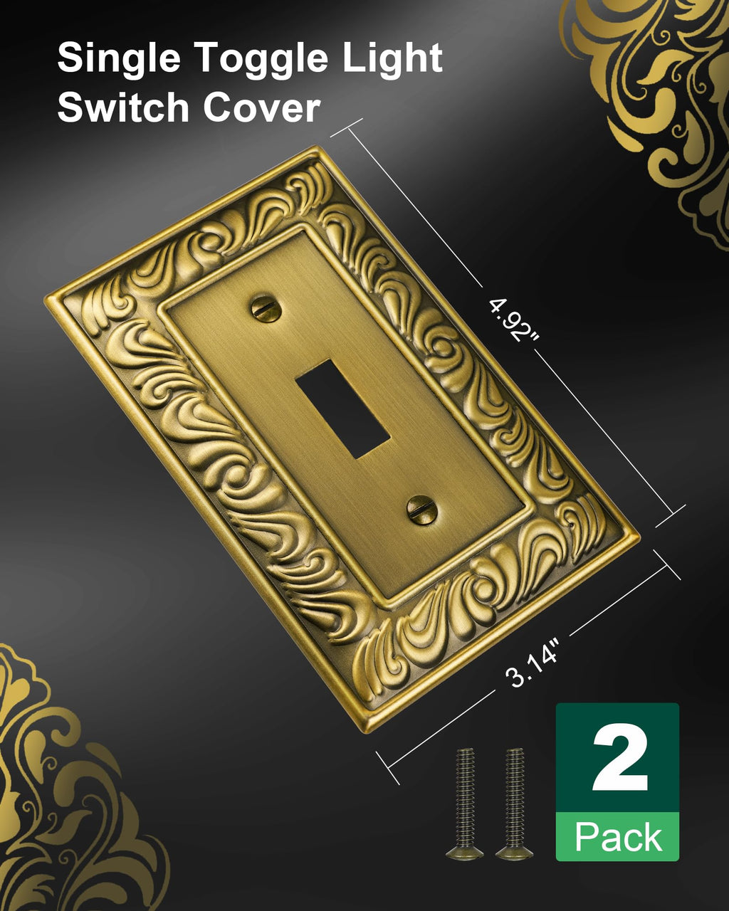 2-Pack Paisley Pattern Single Toggle Light Switch Cover Plate, Metal Plate