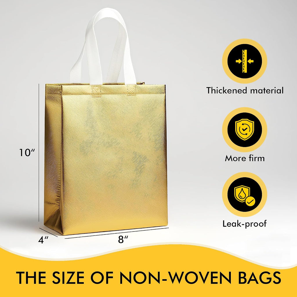 Reusable Gold Gift Bags Medium Size 15 Pack with Handles for Party