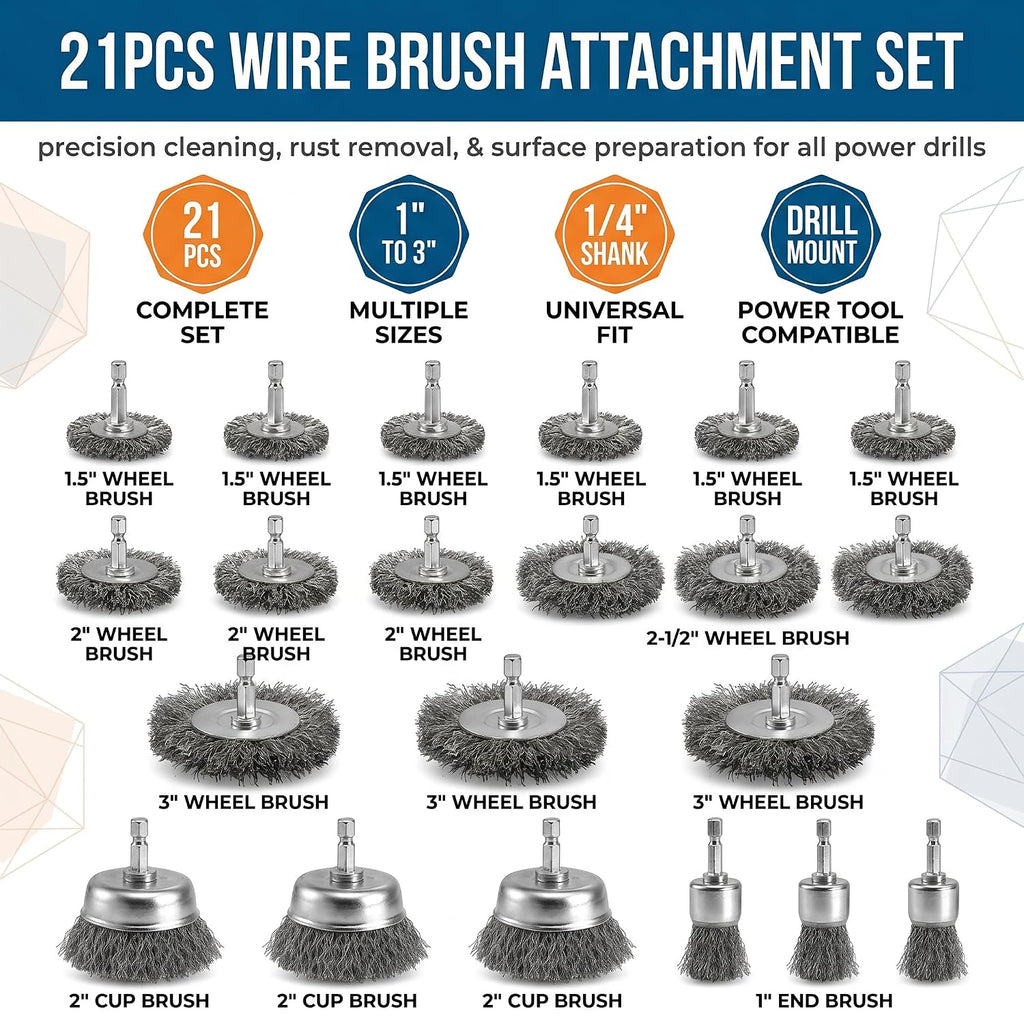 VESTTIO 21PCS Wire Brush for Drill, Carbon Steel Cup, End & Wheel Brush Set
