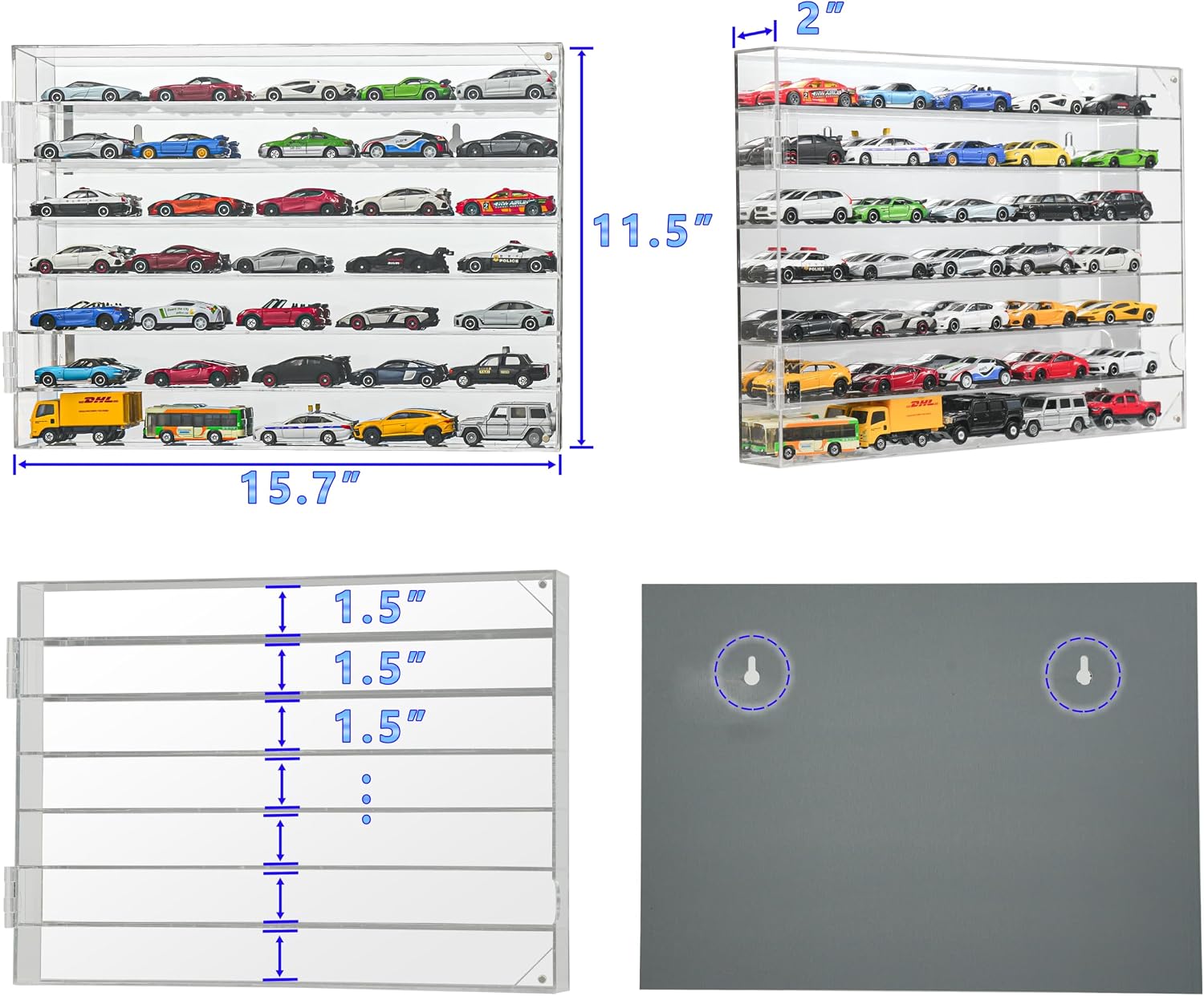 Model Car Display Case for Toy Cars, Matchbox Cars,1/64 Scale Diecast Display Case,Wall Mount,Mirrored Back,Hot 1/64