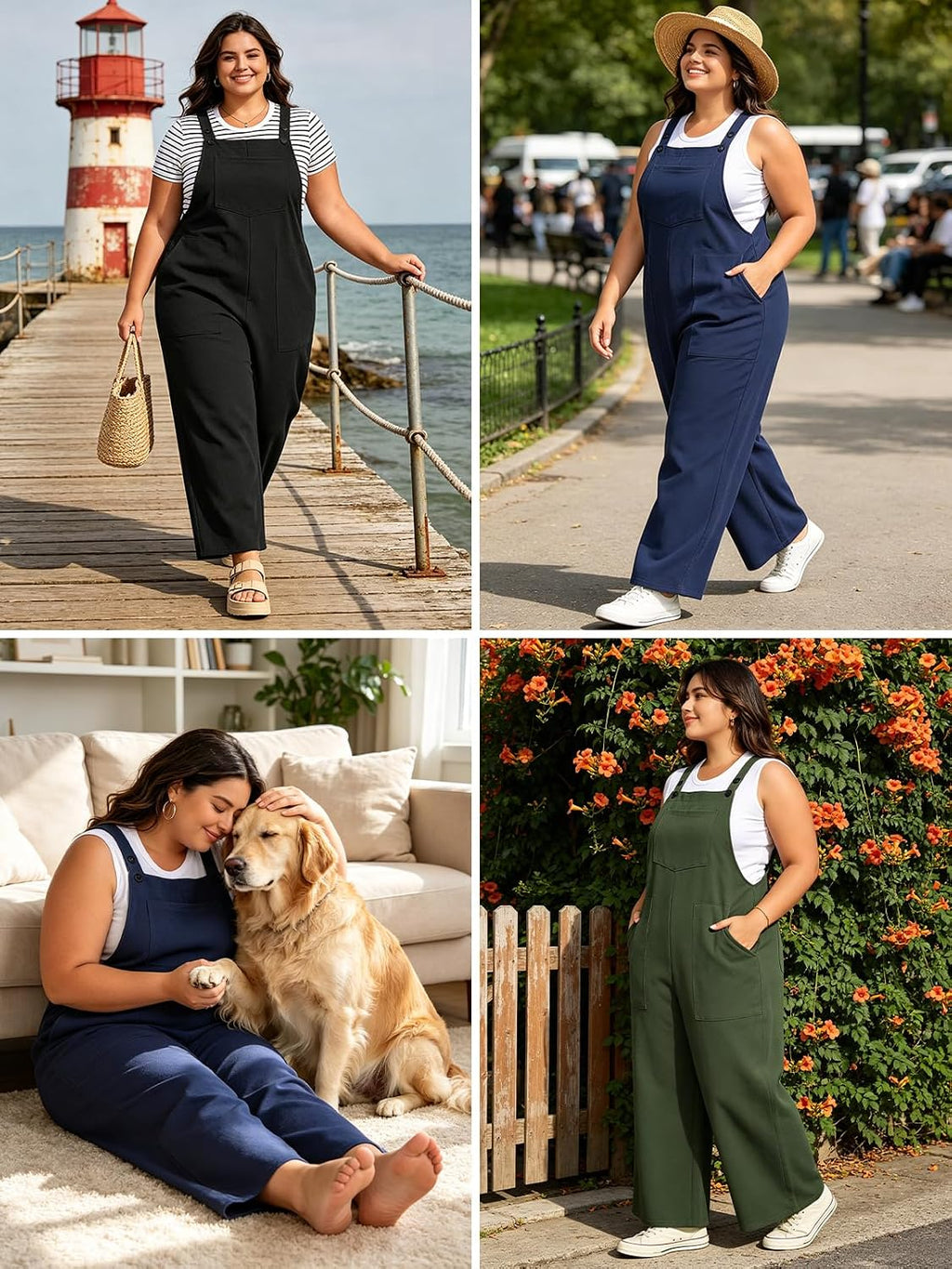 Plus Size Overalls for Women Loose Fit Adjustable Straps Jumpsuits with Pockets Bib Rompers Spring Summer