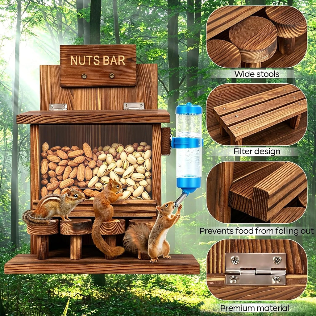 Squirrel Feeders for Outside Tree Wooden Squirrel Picnic Table Feeder for Corn Peanut Hanging Chipmunk House The Nut