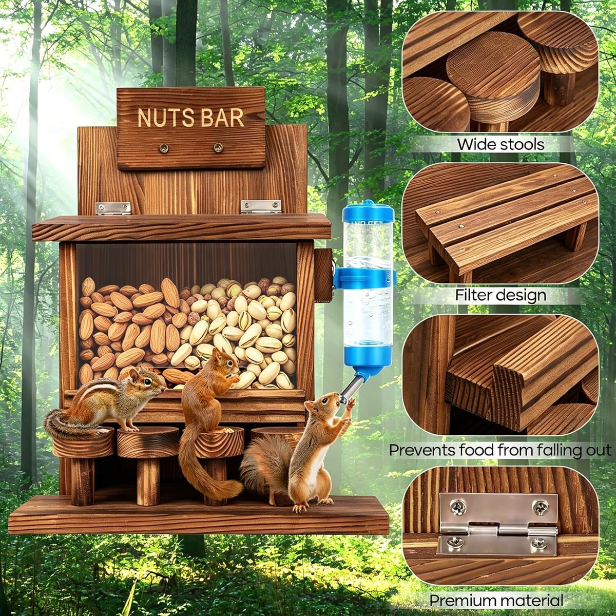 Squirrel Feeders for Outside Tree Wooden Squirrel Picnic Table Feeder for Corn Peanut Hanging Chipmunk House The Nut