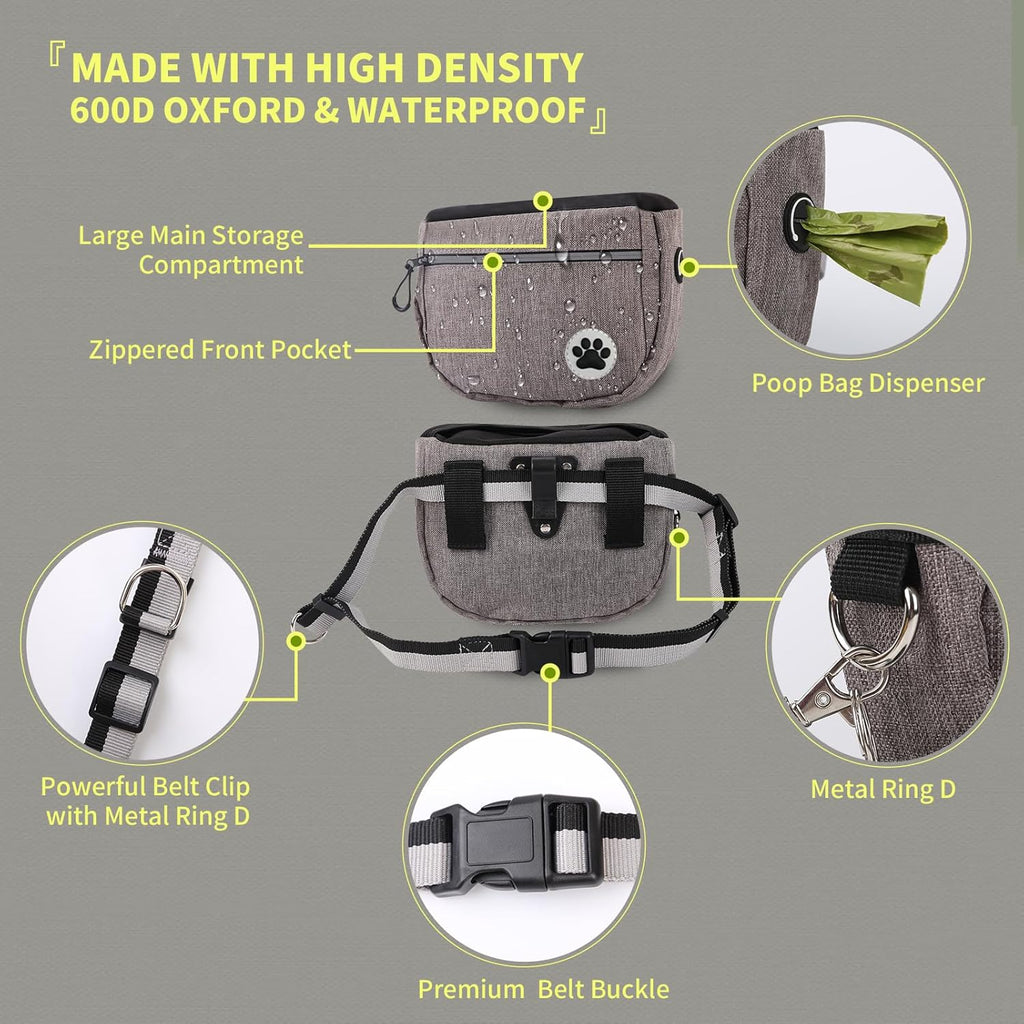 Large 7 Cup Dog Treat Pouch with Clicker,Treat Pouches for Pet Training,Crossover Self-Closing Bag,Built-in Poop Bag