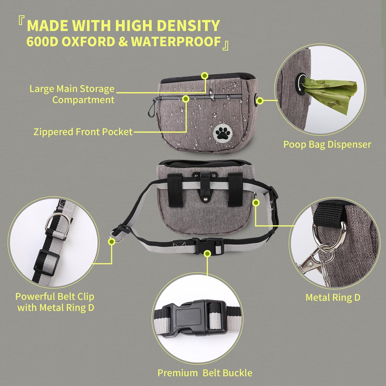 Large 7 Cup Dog Treat Pouch with Clicker,Treat Pouches for Pet Training,Crossover Self-Closing Bag,Built-in Poop Bag