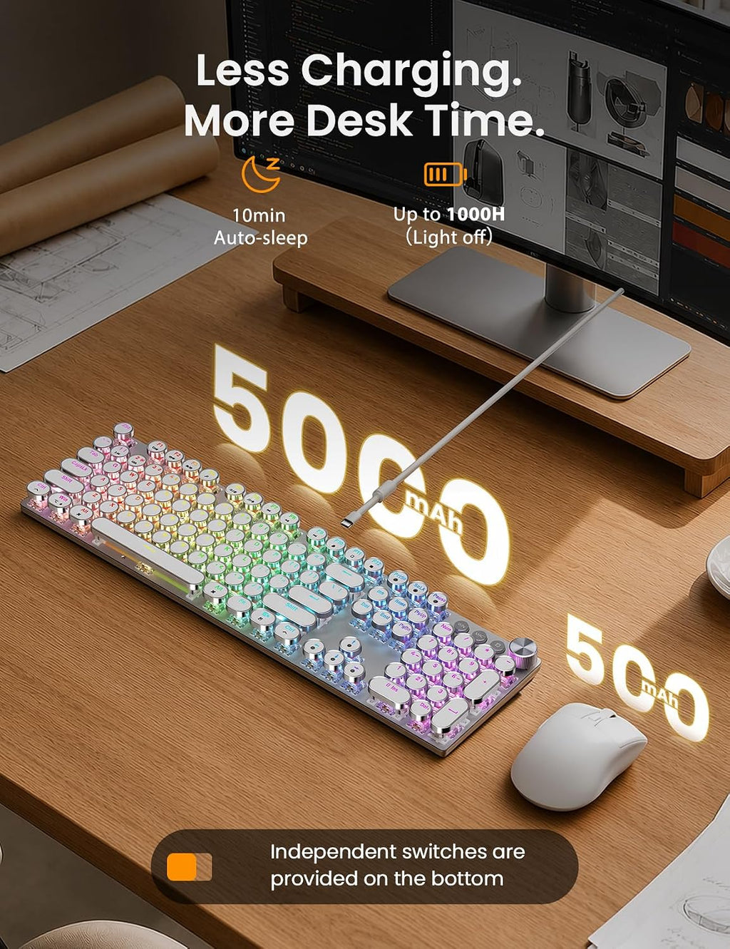 Wireless Mechanical Keyboard and Mouse Combo, RGB Backlit, KM81