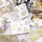 3D Kraft Christmas Wrapping Paper Roll - Mini Roll - 17 Inch x 16.5 Feet - Gold and White Christmas Tree Wrapping