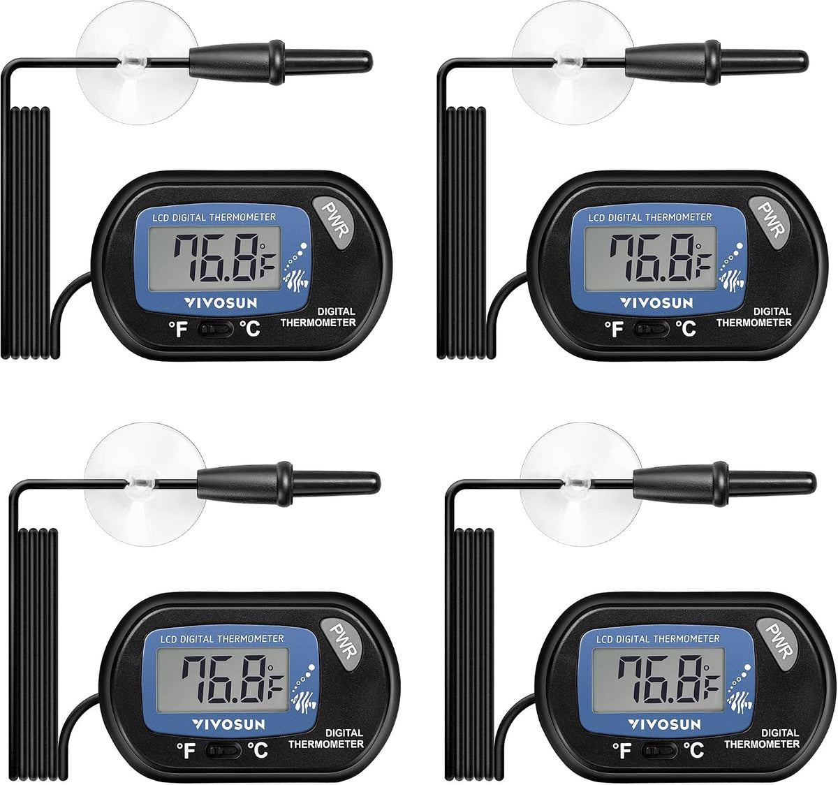 4-Pack LCD Digital Aquarium Thermometer